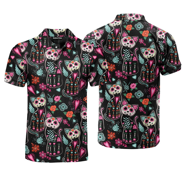 Happy Day Of The Dead Cats Polo Shirt For Men