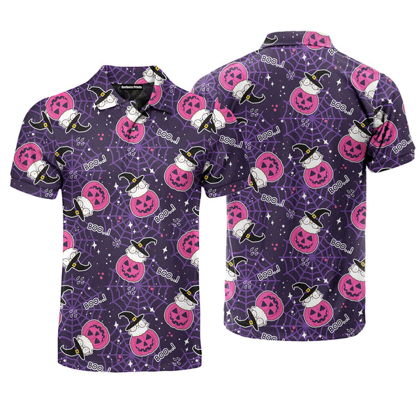 Kawaii Cat Costume Pumkin In Halloween Polo Shirt For Men