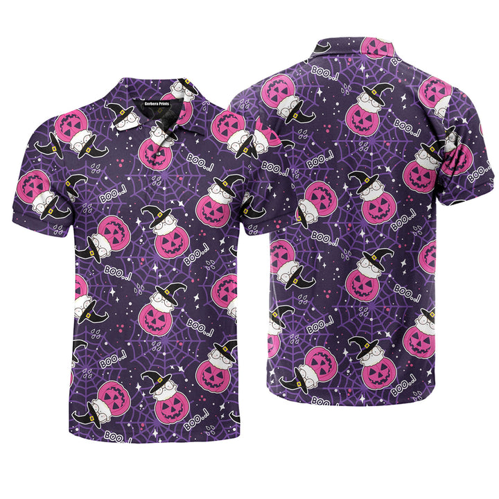 Kawaii Cat Costume Pumkin In Halloween Polo Shirt For Men