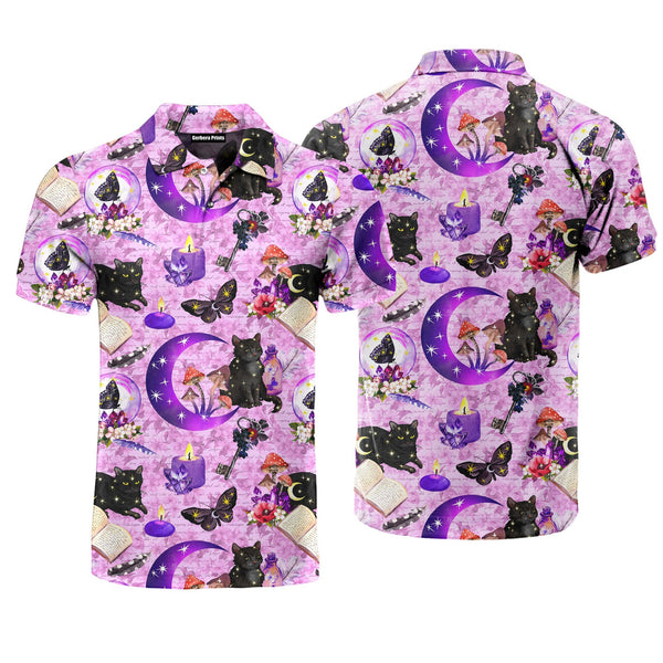 Black Cat Purple Halloween Polo Shirt For Men