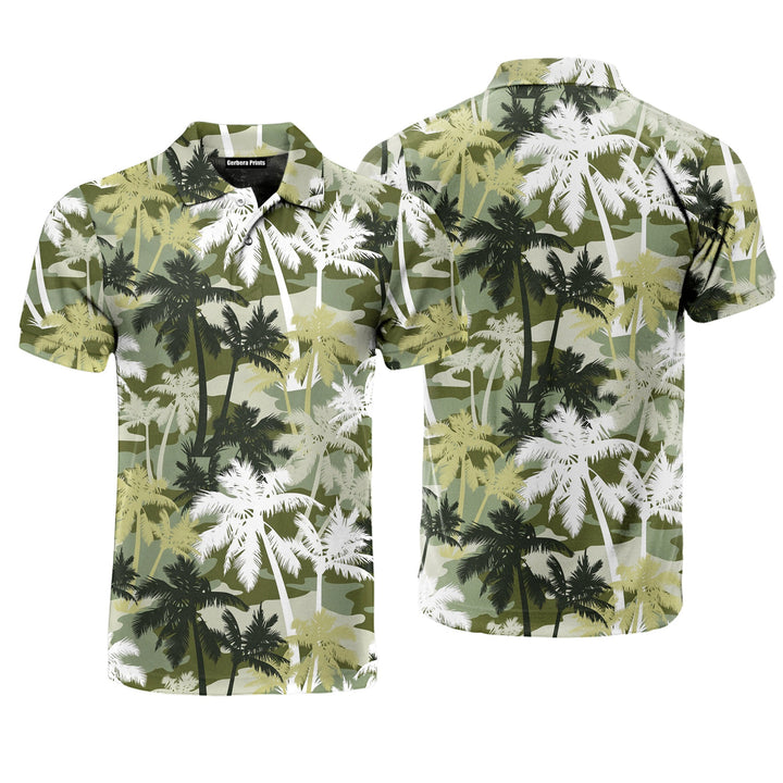 Palm Tree Silhouettes On Camouflage Polo Shirt For Men