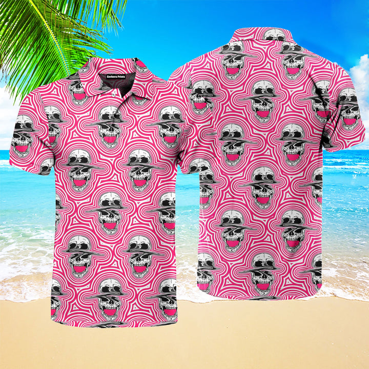 Trippy Screaming Glitched Skulls Polo Shirt For Men