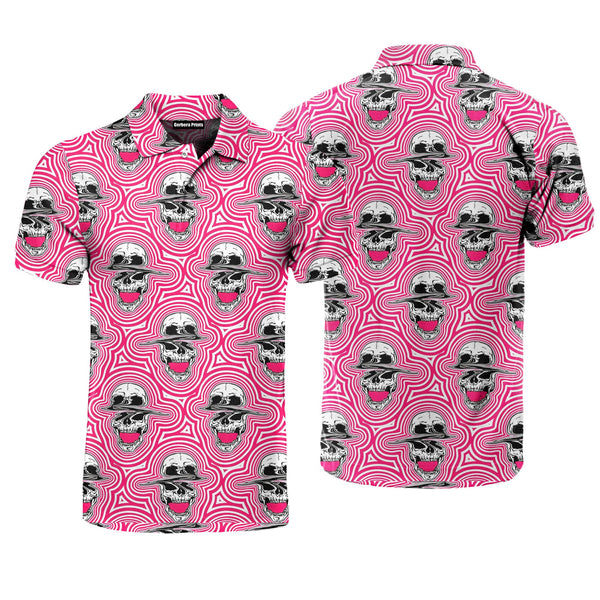 Trippy Screaming Glitched Skulls Polo Shirt For Men