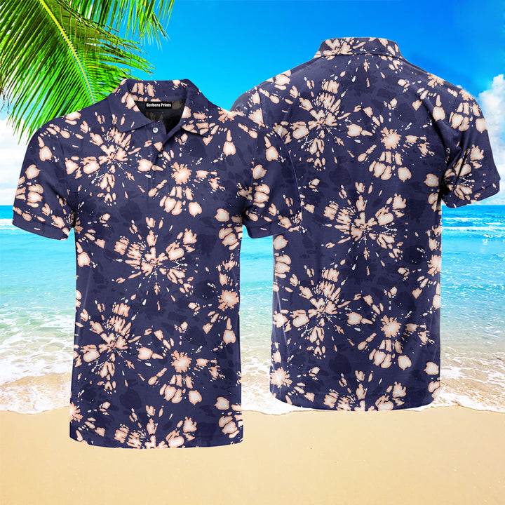 Boho Coral Tie Dye Shibori Sunburst Polo Shirt For Men
