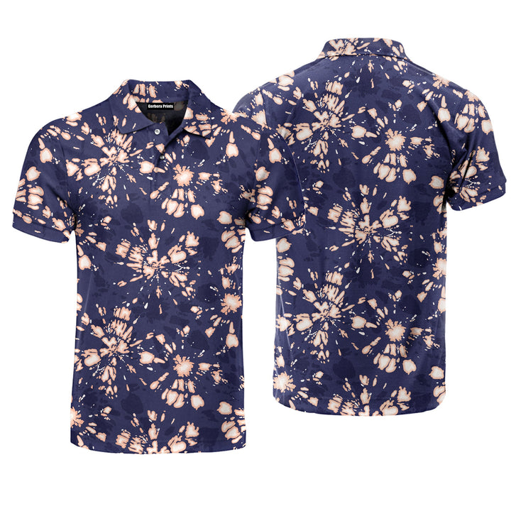 Boho Coral Tie Dye Shibori Sunburst Polo Shirt For Men