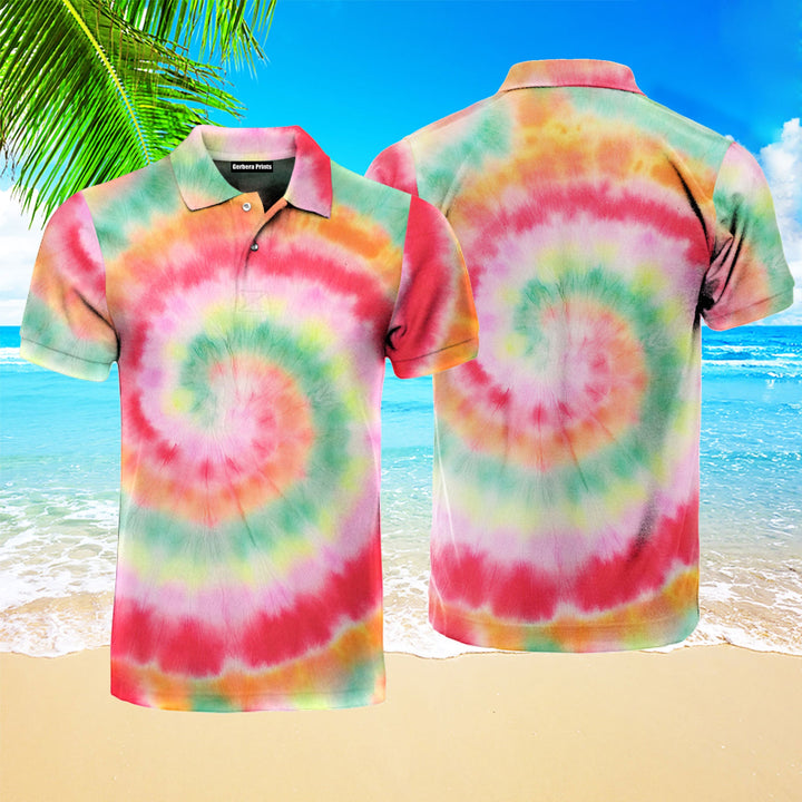 Tie Dye Hippie Style Polo Shirt For Men