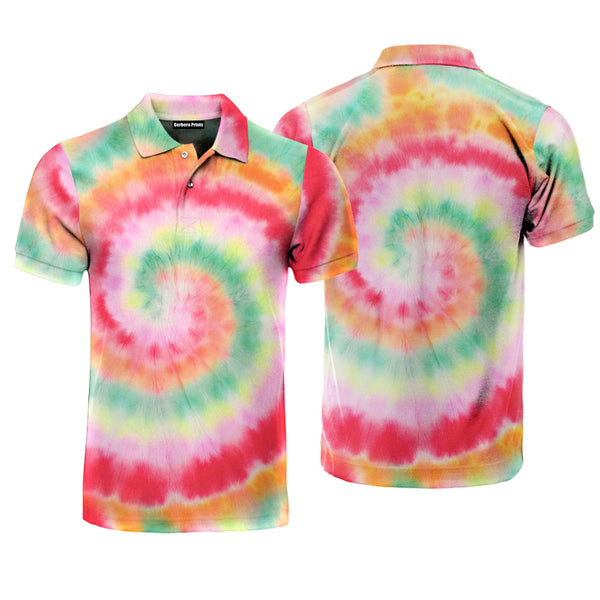 Tie Dye Hippie Style Polo Shirt For Men