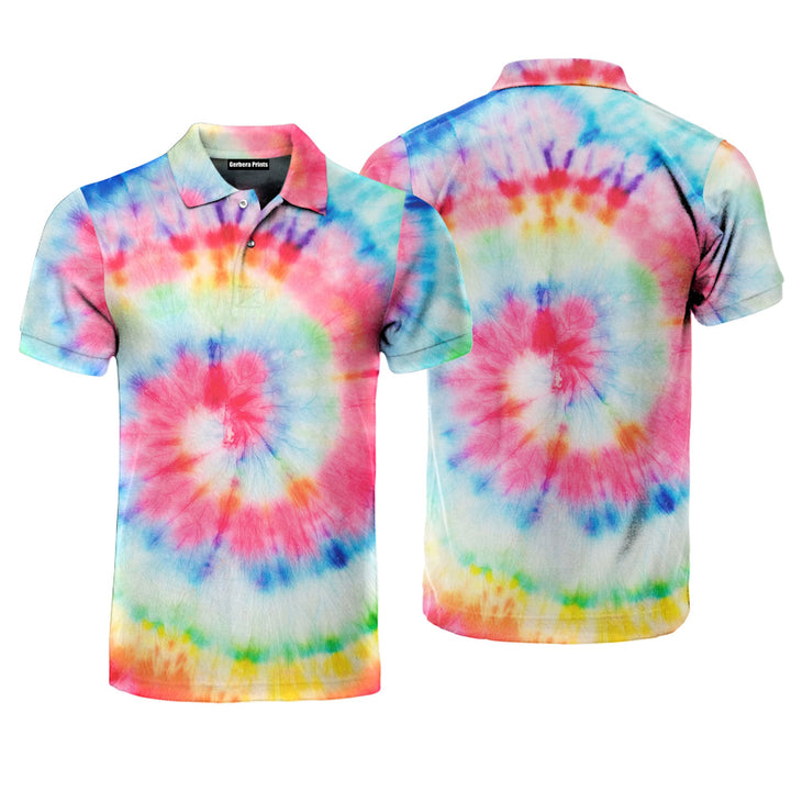 Vibrant Spiral Tie Dye Hippie Polo Shirt For Men