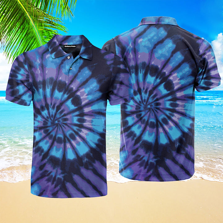 Blue Tie Dye Style Polo Shirt For Men