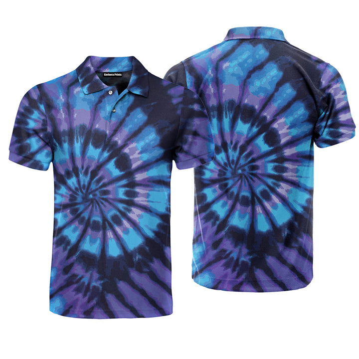 Blue Tie Dye Style Polo Shirt For Men