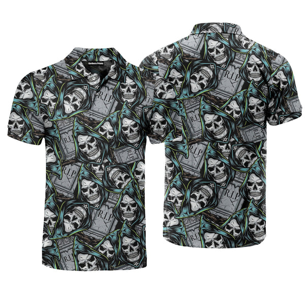 Halloween Vintage Grim Skull Polo Shirt For Men