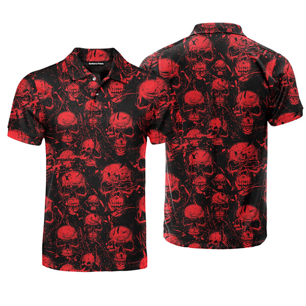 Red Horor Skull Looking For Halloween Polo Shirt For Men