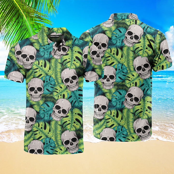 Skull On Palm Leaves Polo Shirt For Men