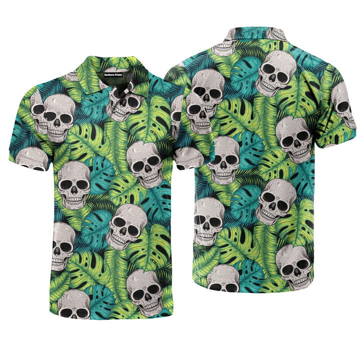 Skull On Palm Leaves Polo Shirt For Men