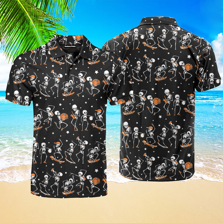 Skeletons Dancing On Halloween Night Polo Shirt For Men