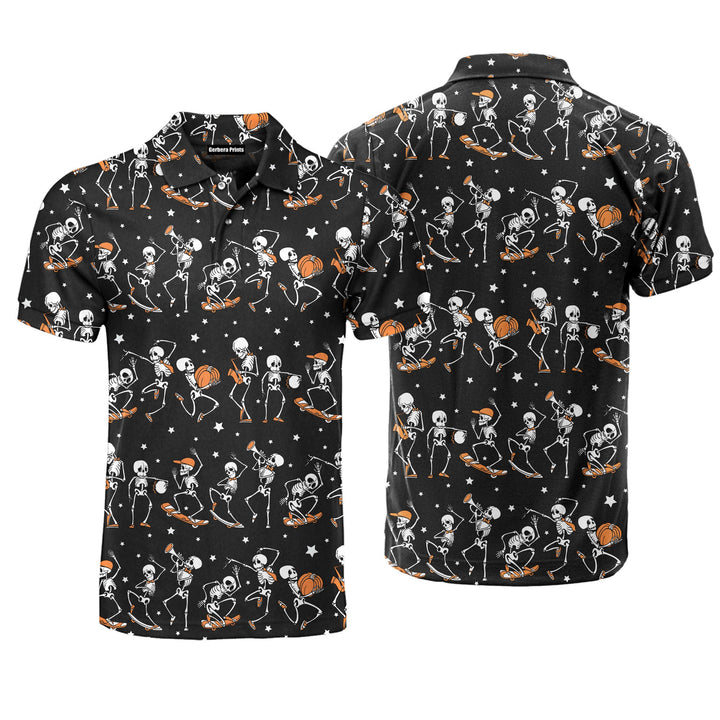 Skeletons Dancing On Halloween Night Polo Shirt For Men