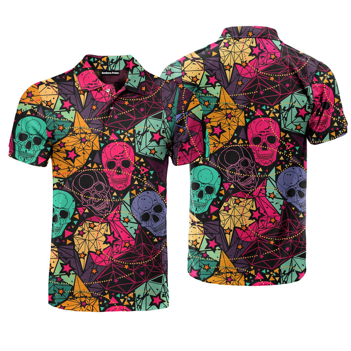 Skull Floral Geometric Style Polo Shirt For Men