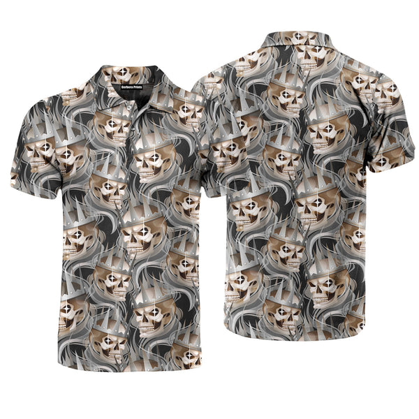 Fearful Skull Wearing Silver Crown Polo Shirt For Men