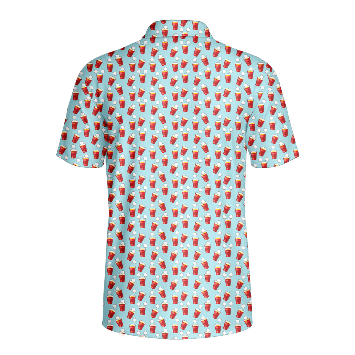 Red Solo Cup funny golf polo for men in Light Blue, back flat lay