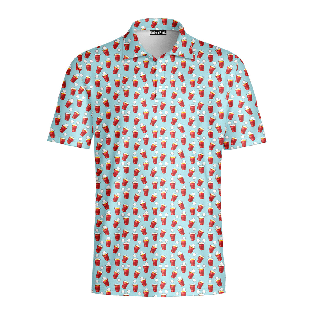 Red Solo Cup funny golf polo for men in Light Blue, front flat lay
