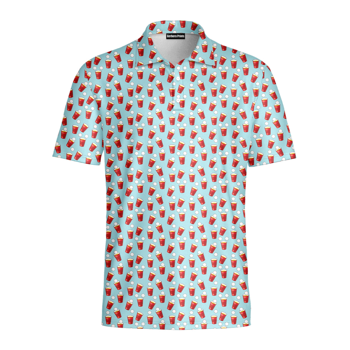 Red Solo Cup funny golf polo for men in Light Blue, front flat lay