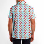 Red Solo Cup men's golf shirt in Light Blue on a golfer, back view
