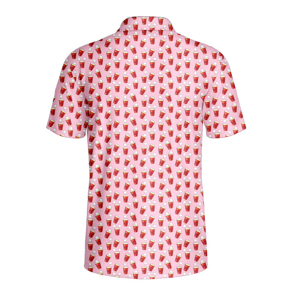 Red Solo Cup funny golf polo for men in Pink, back flat lay