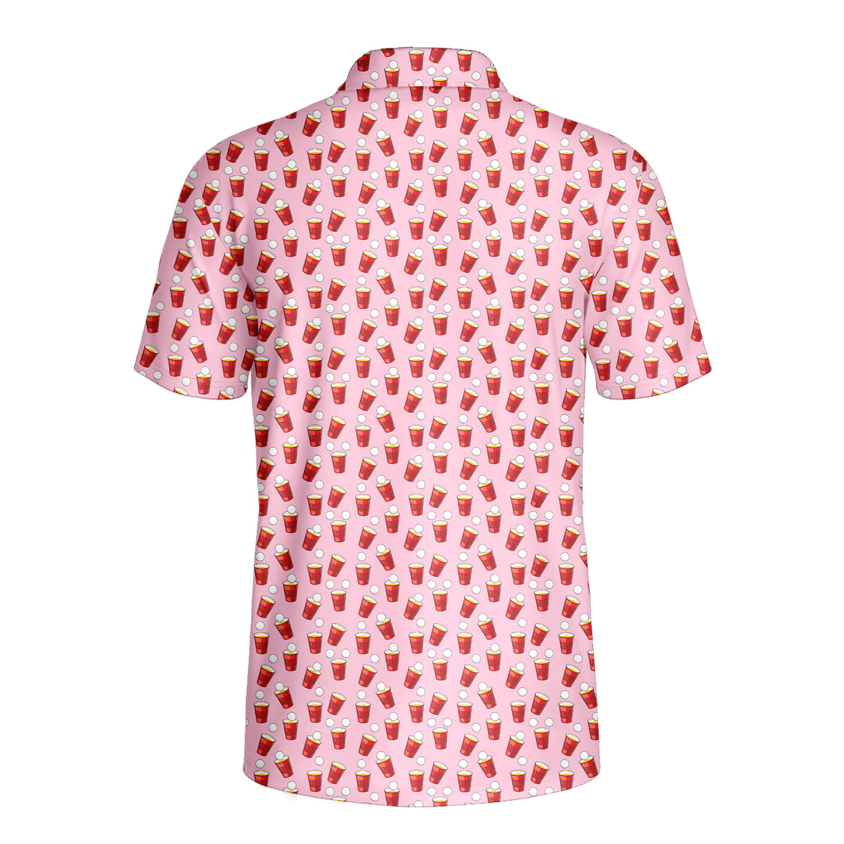 Red Solo Cup funny golf polo for men in Pink, back flat lay