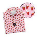 Red Solo Cup funny golf polo for men in Pink, close-up of the red party cup print