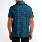 That What's She Said v2 men's golf shirt in Dark Blue on a golfer, back view