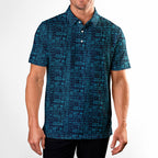 That What's She Said v2 men's golf shirt in Dark Blue on a golfer, front view