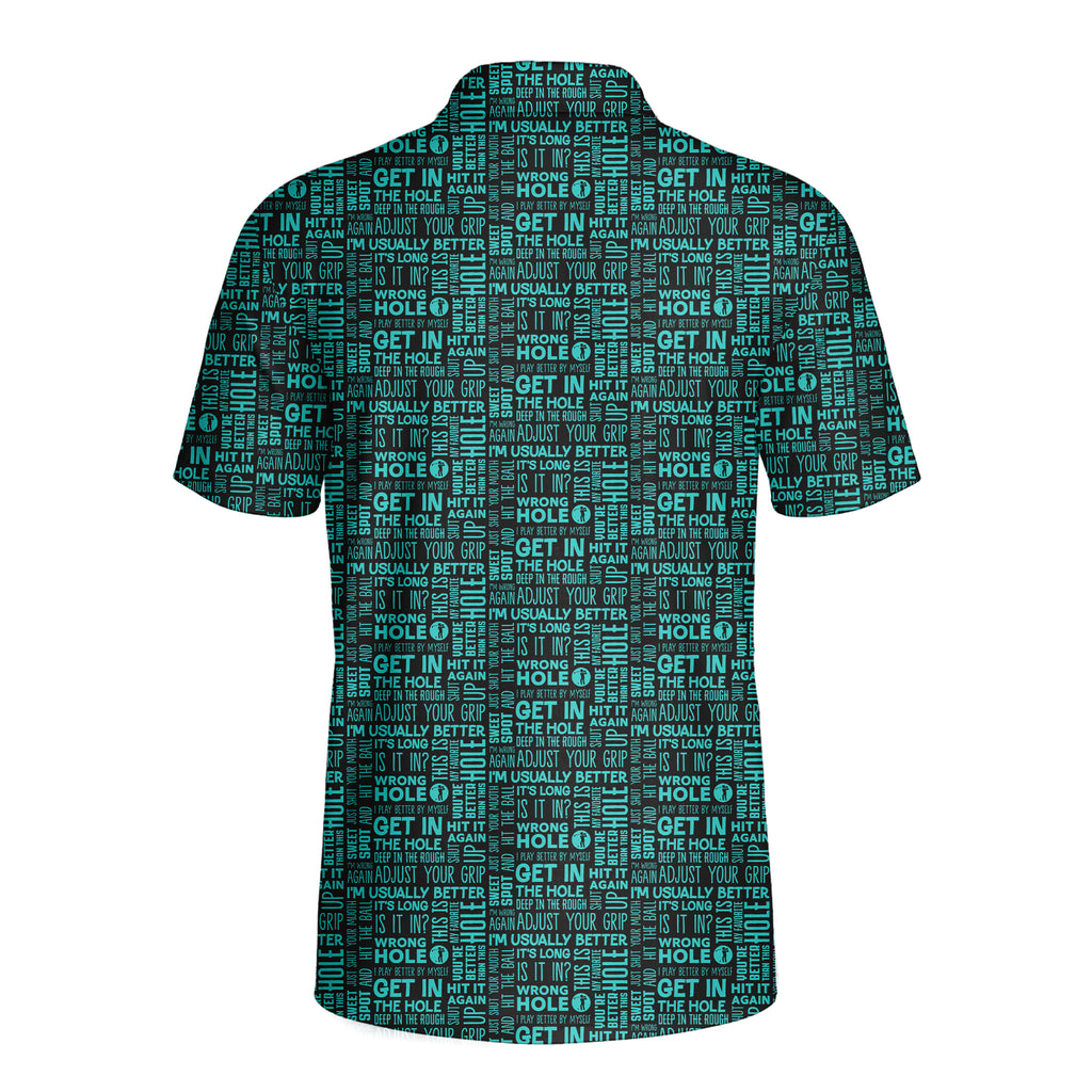 That What's She Said v2 funny golf polo for men in Green, back flat lay