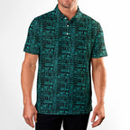 That What's She Said v2 men's golf shirt in Green on a golfer, front view