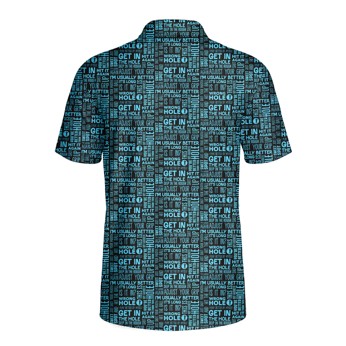 That What's She Said v2 funny golf polo for men in Light Blue, back flat lay