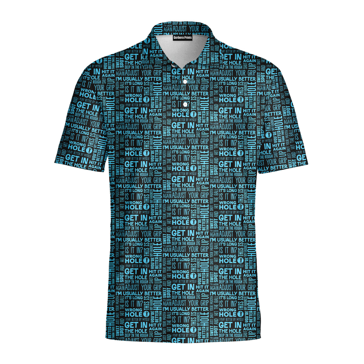 That What's She Said v2 funny golf polo for men in Light Blue, front flat lay