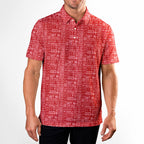 That What's She Said v2 men's golf shirt in Red on a golfer, front view