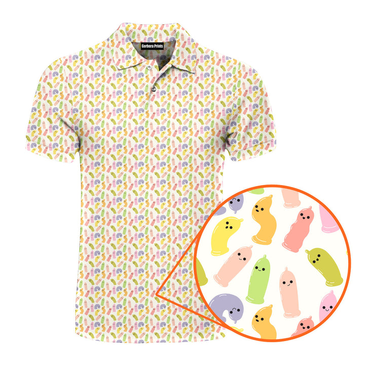 Cute Condom Cartoon Character - Funny Golf Polo