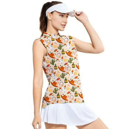Cowboy Cowgirl Gift For Western Lovers Light Orange - Ladies Sleeveless Golf Polo Shirt