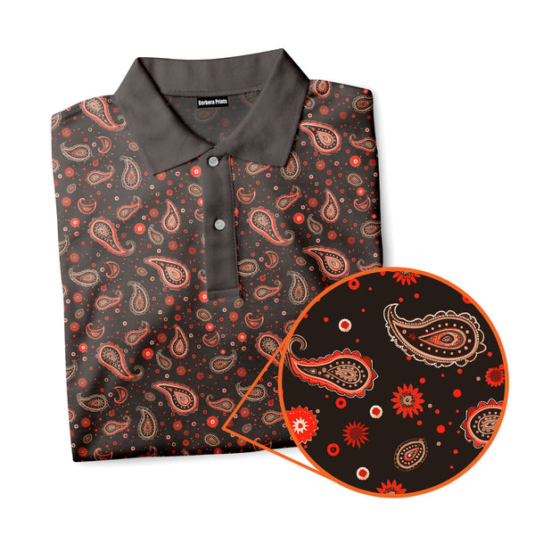 Brown Paisley Polo Shirt For Men 