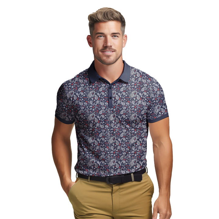 Navy Paisley - Golf Polo Shirt