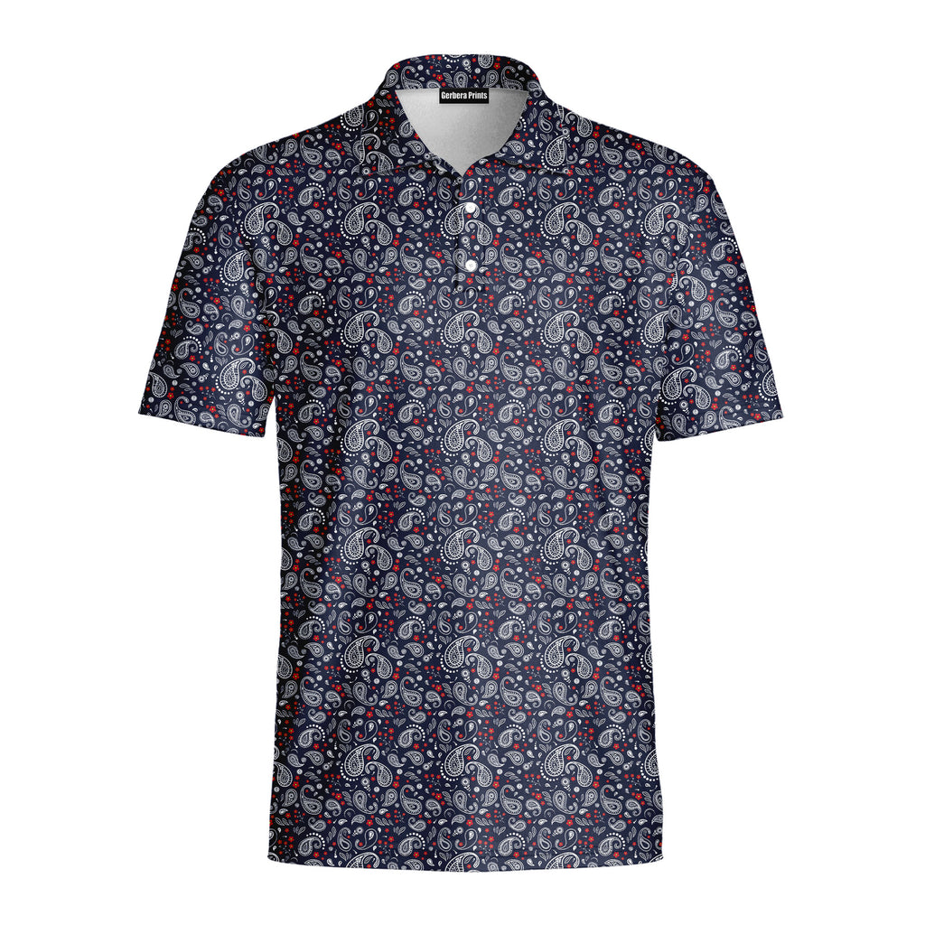 Navy Paisley - Golf Polo Shirt-Polo Shirt For Men-Gerbera Prints