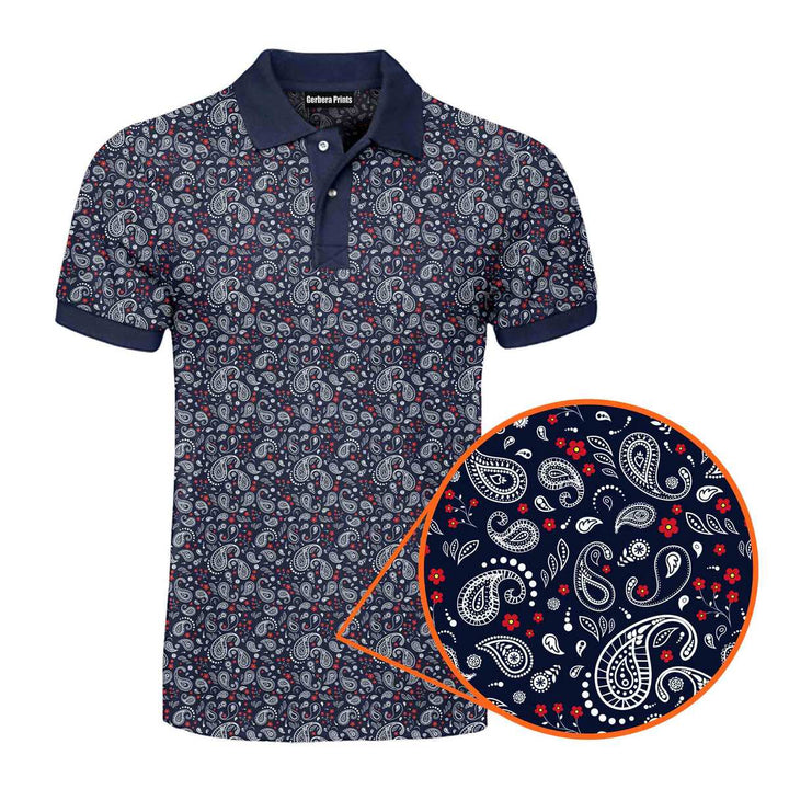 Navy Paisley - Golf Polo Shirt