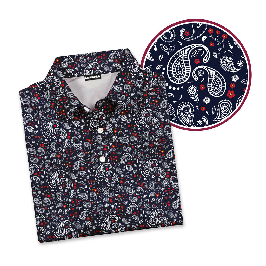 Navy Paisley - Golf Polo Shirt-Polo Shirt For Men-Gerbera Prints