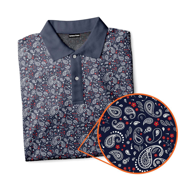 Navy Paisley - Golf Polo Shirt