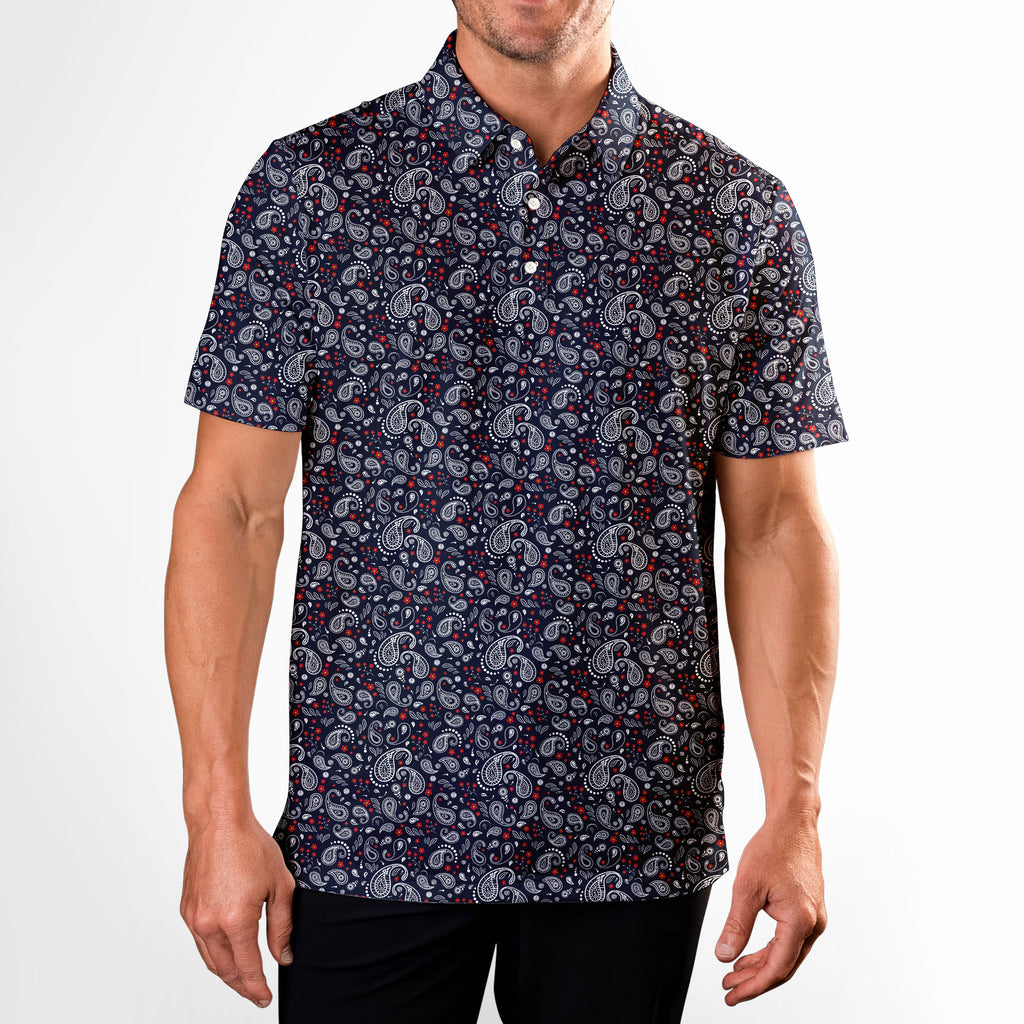 Navy Paisley - Golf Polo Shirt-Polo Shirt For Men-Gerbera Prints