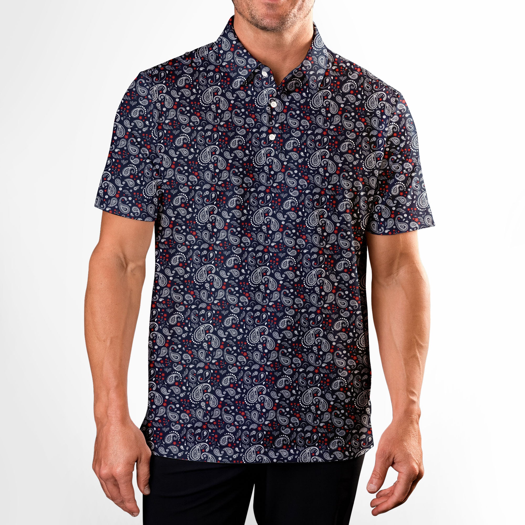 Navy Paisley - Golf Polo Shirt-Polo Shirt For Men-Gerbera Prints