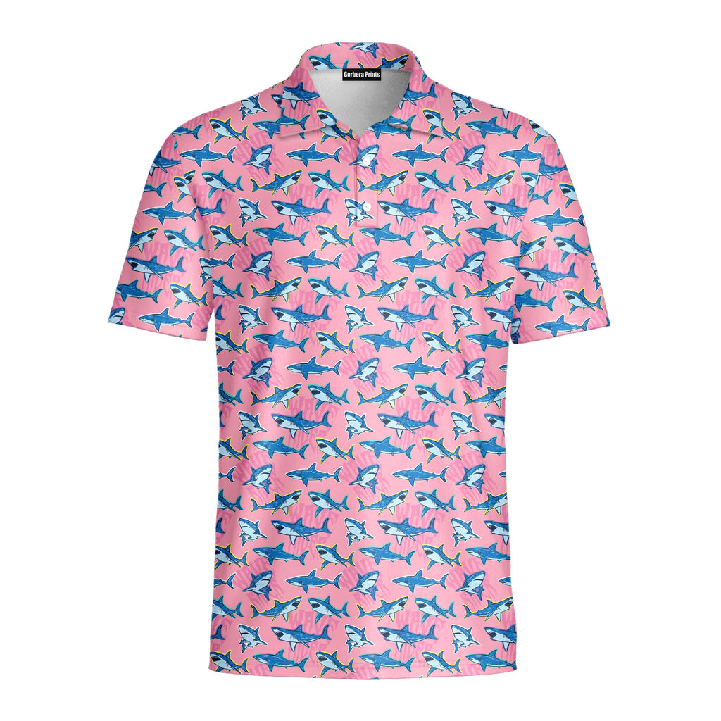 The Pink Sharks - Golf Polo Shirt-Polo Shirt For Men-Gerbera Prints