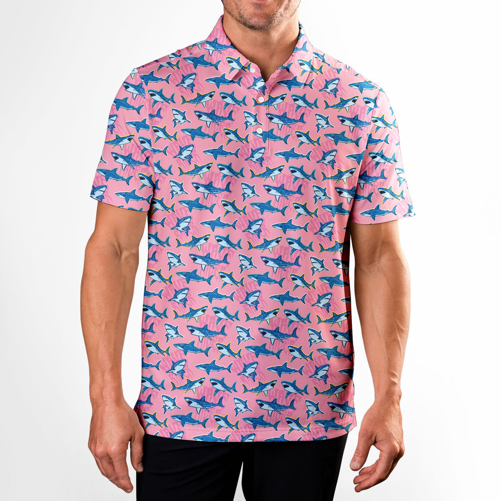 The Pink Sharks - Golf Polo Shirt-Polo Shirt For Men-Gerbera Prints
