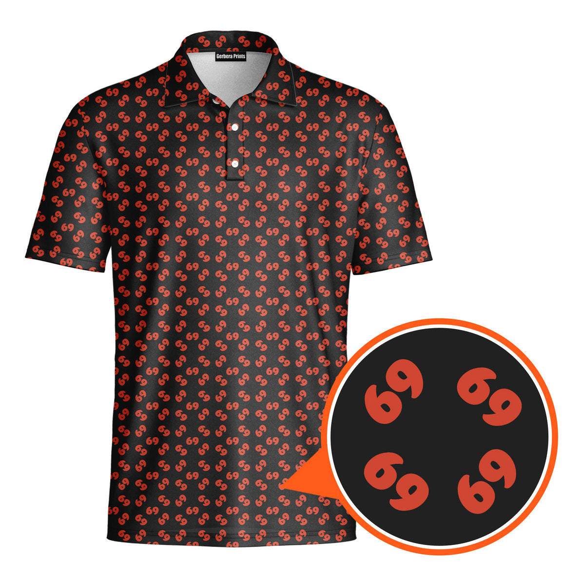 69 Number Black-Polo Shirt For Men-Gerbera Prints