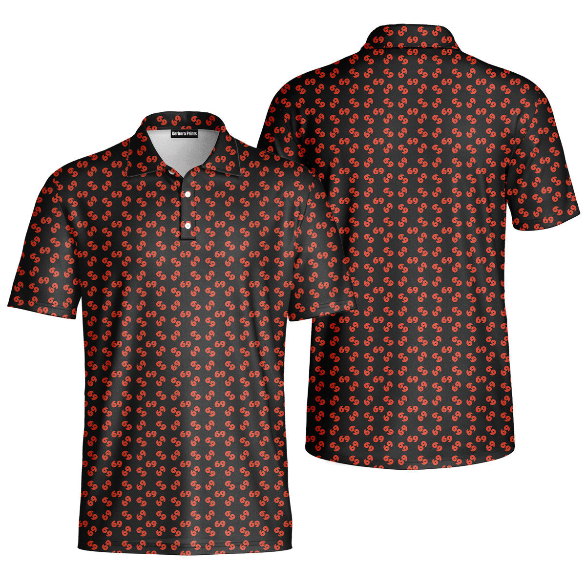 69 Number Black-Polo Shirt For Men-Gerbera Prints